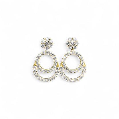 Double Circle Halo Diamond Drop Earrings