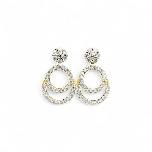 Double Circle Halo Diamond Drop Earrings