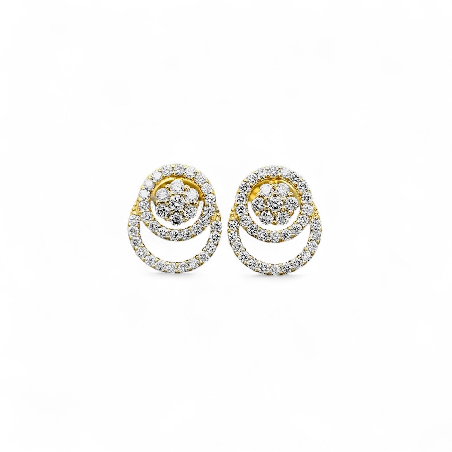 Double Circle Halo Diamond Drop Earrings