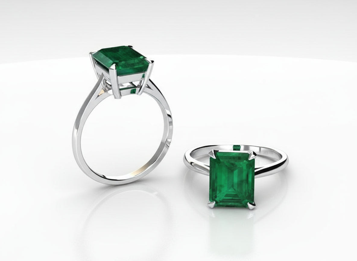 Classic Solitaire Emerald Cut Gemstone Ring