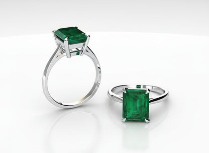 Classic Solitaire Emerald Cut Gemstone Ring