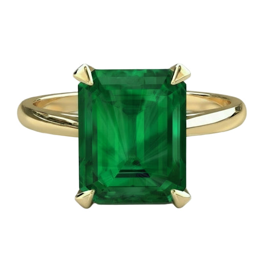 Classic Solitaire Emerald Cut Gemstone Ring