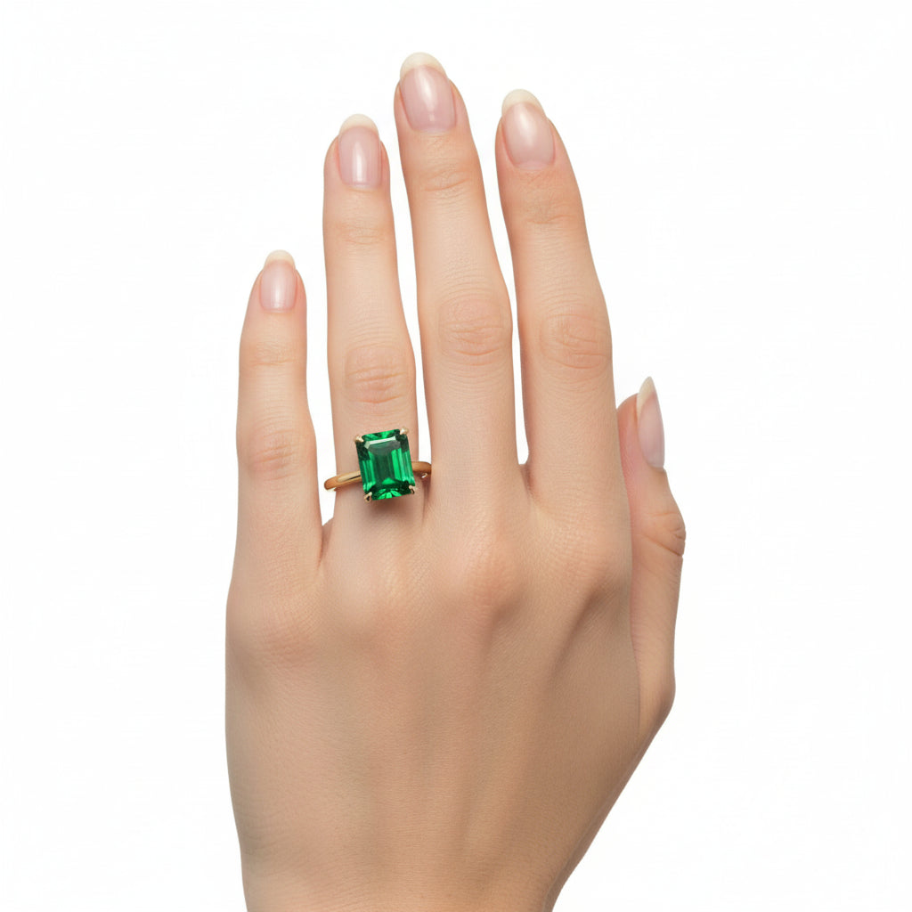 Classic Solitaire Emerald Cut Gemstone Ring