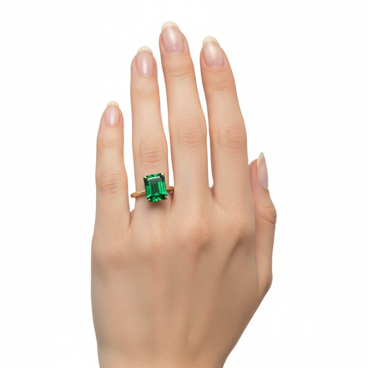 Classic Solitaire Emerald Cut Gemstone Ring