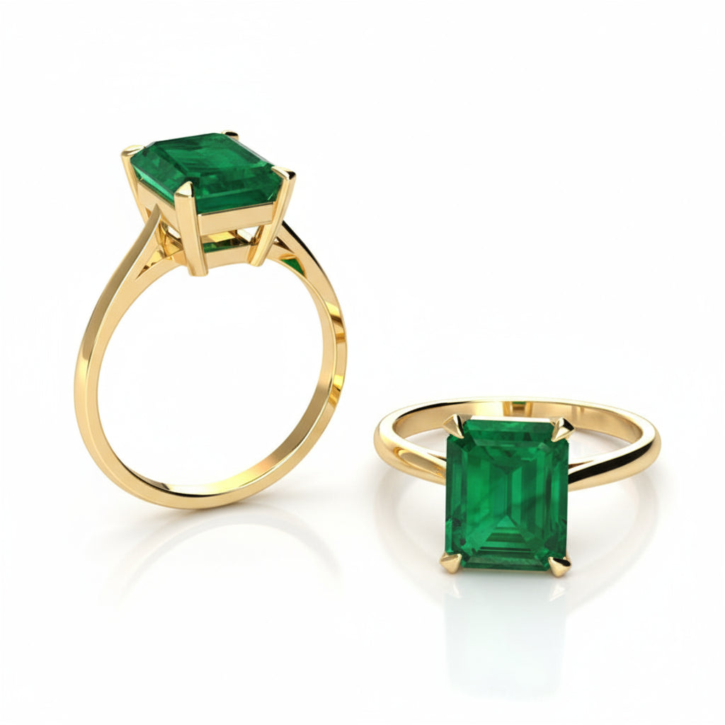Classic Solitaire Emerald Cut Gemstone Ring