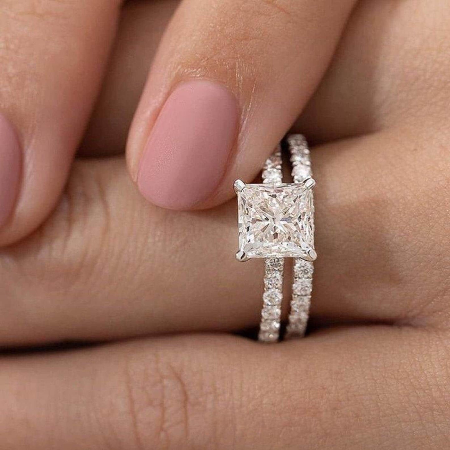 2Carat Princess Cut Solitaire stack ring