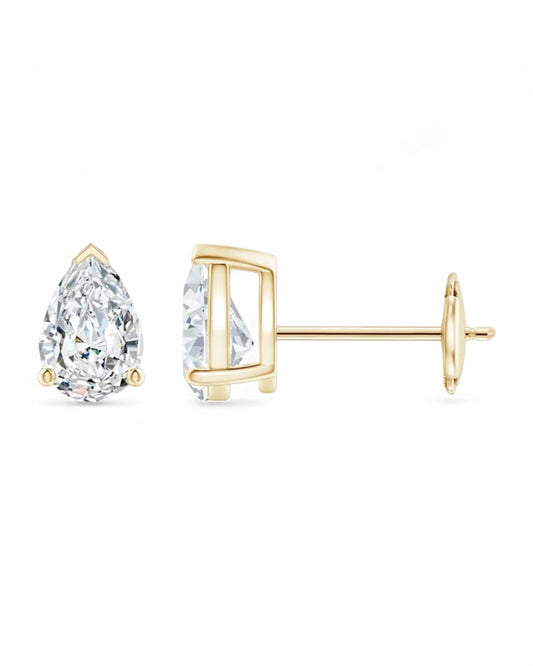 3 Prong Pear Solitaire Stud Earrings