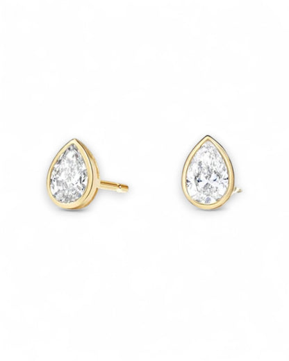 Pear Bezel Solitaire Stud Earrings