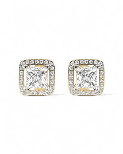 Princess Halo Solitaire Stud Earrings