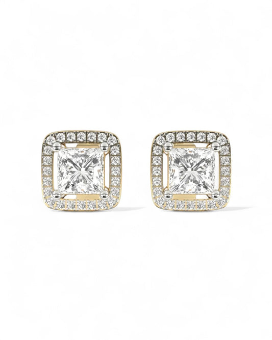 Princess Halo Solitaire Stud Earrings