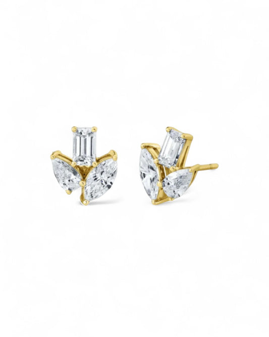 3 Diamond Lily Stud Earrings