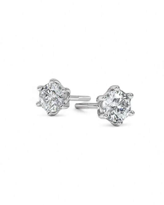 6 Prong Round Solitaire Stud Earrings