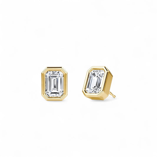 Emerald Bezel Solitaire Stud Earrings