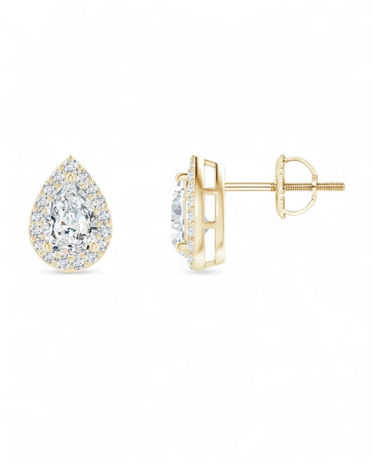 Pear Halo Solitaire Stud Earrings