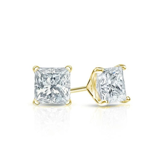 4 Prong Princess Solitaire Stud Earrings