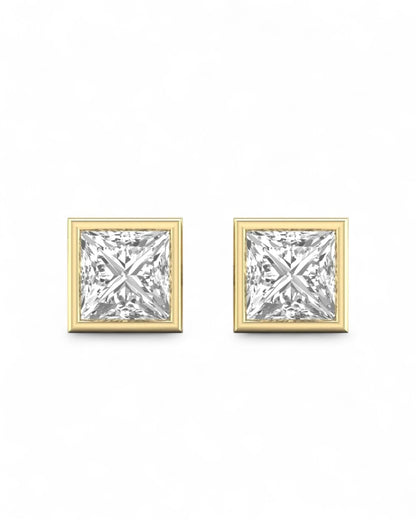Princess Bezel Solitaire Stud Earrings