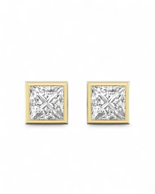 Princess Bezel Solitaire Stud Earrings