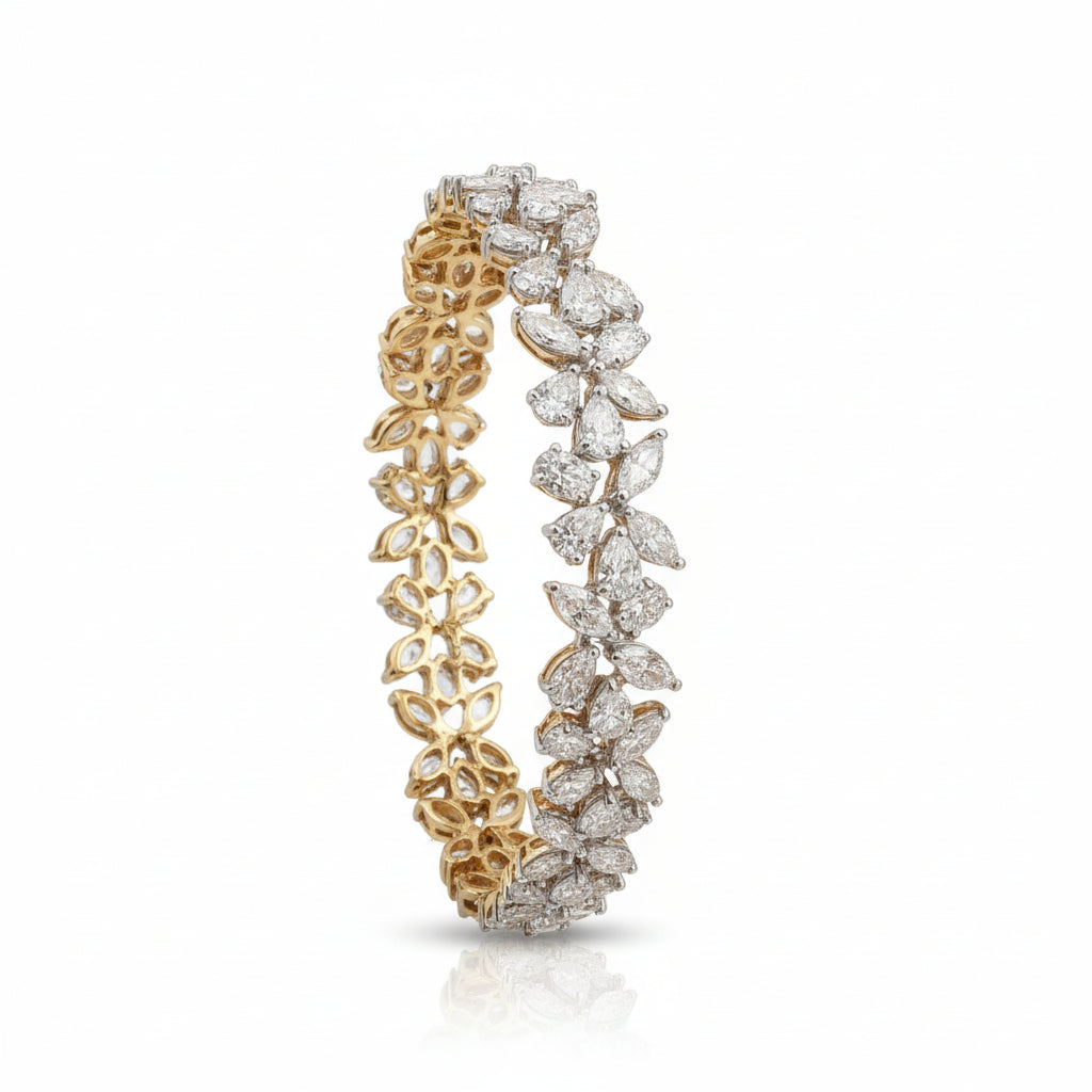 Floral Diamond Cluster Gold and Silver Bracelet
