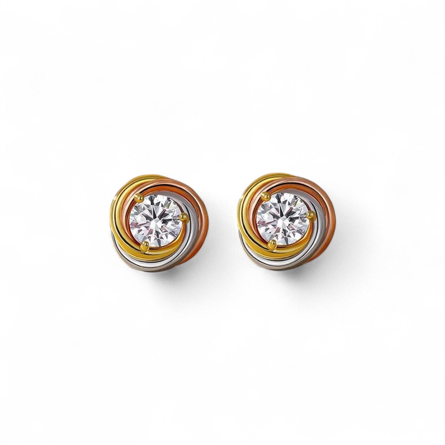 Two Tone Round Diamond Stud Earrings