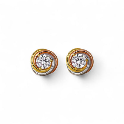 Two Tone Round Diamond Stud Earrings