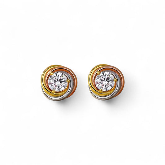 Two Tone Round Diamond Stud Earrings
