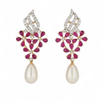 Ruby Bloom Pearl Drop Jhumka Earrings