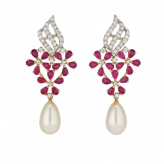 Ruby Bloom Pearl Drop Jhumka Earrings