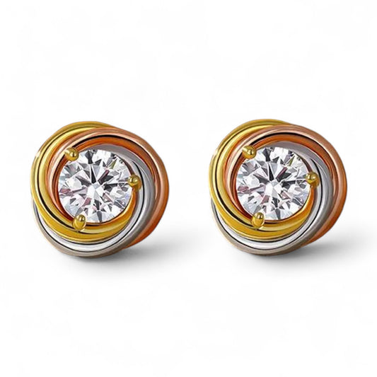 Tri Tone Gold Diamond Stud Earrings