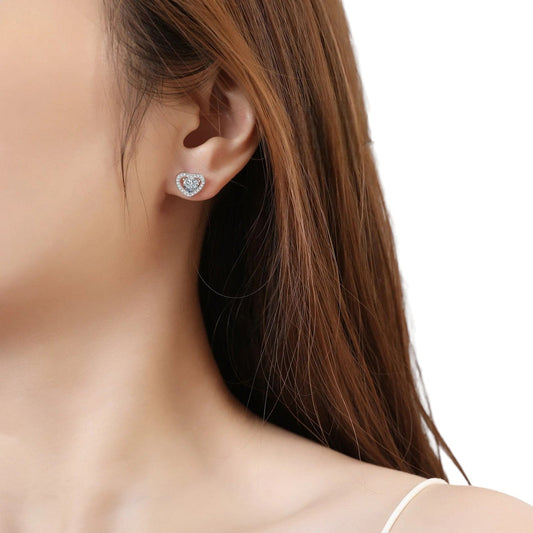 Heart Shaped Diamond Halo Stud Earrings