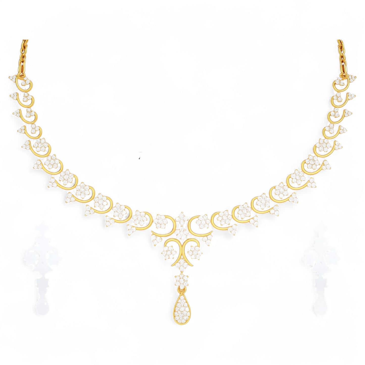 Elegant Floral Diamond Necklace with Earrings