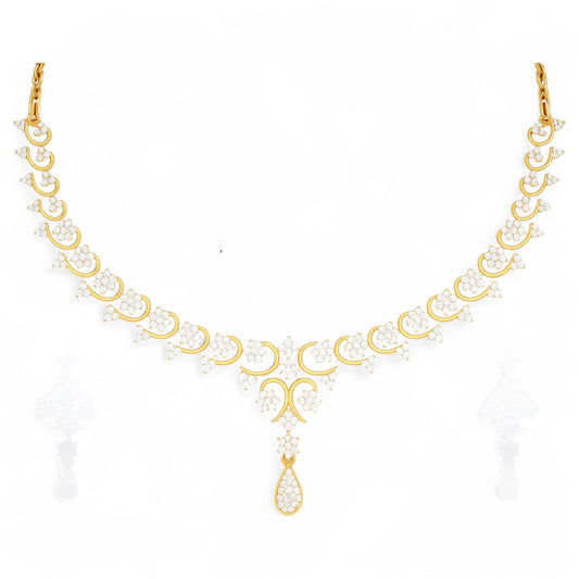 Elegant Floral Diamond Necklace with Earrings