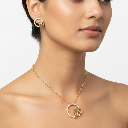 Elegant Jewelry 14K/18K Gold Floral Pendant and Stud Earrings Set