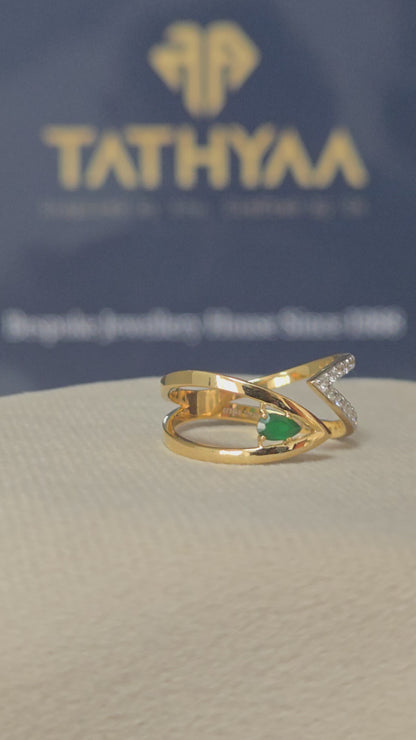 Modern Intertwined Pear-Cut Stone & Diamond Ring