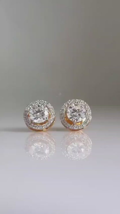 Round Halo Diamond Stud Earrings