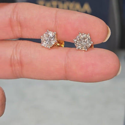 6 Prong Round Solitaire Stud Earrings