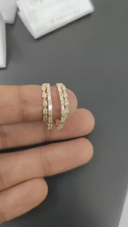 Modern Double-Row Diamond Hoop Earrings