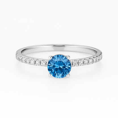 Oceanic Blue Topaz Round Solitaire Pave ring