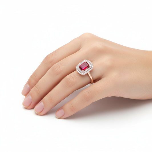 Timeless Elegance Ruby Halo Diamond Ring