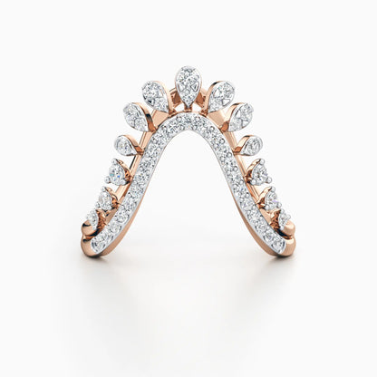 V Shaped Diamond Crown Band Ring