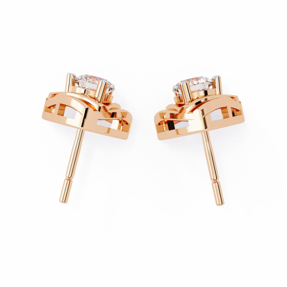 Trillion Style Round Diamond Stud Earrings