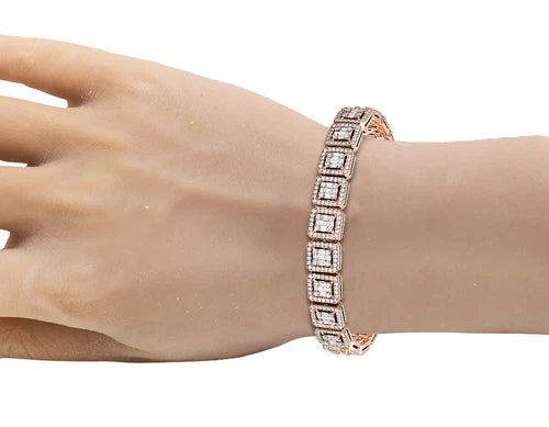 Square Halo Link Diamond Tennis Bracelet