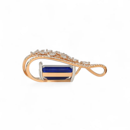Curve Design Diamond Pendant with Blue Gemstone