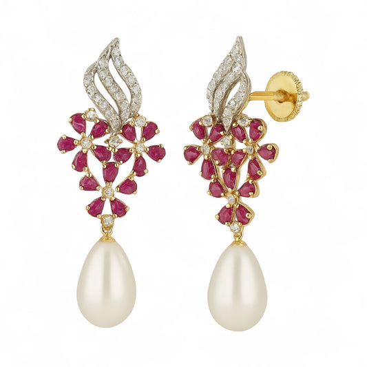 Ruby Bloom Pearl Drop Jhumka Earrings