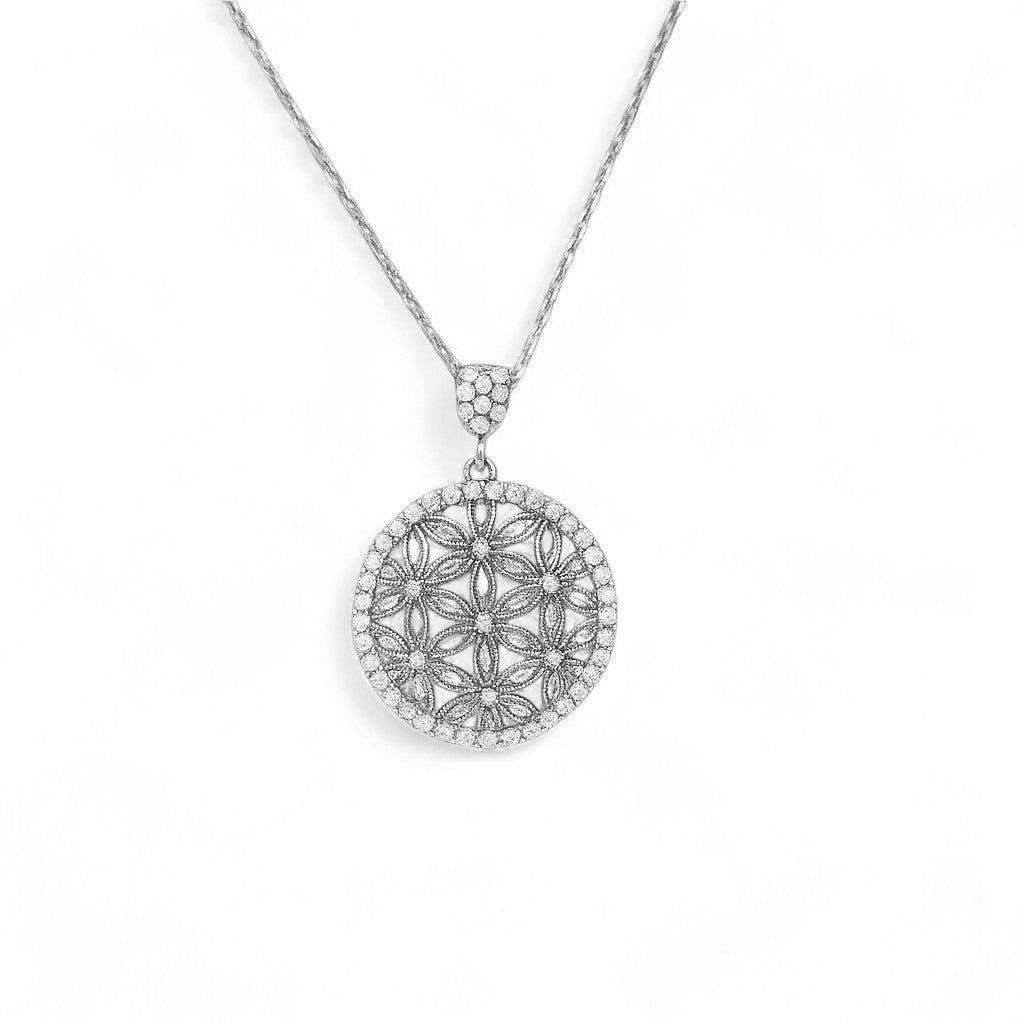 Flower of Life Round Mesh Pendant