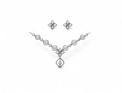 Modern Floral Design Gold Diamond Pendant Set with Earrings
