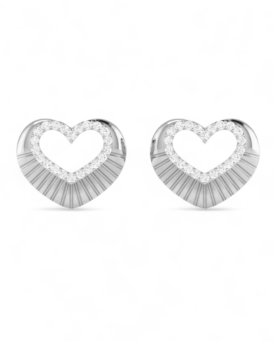 Sunray Diamond Heart Stud Earrings