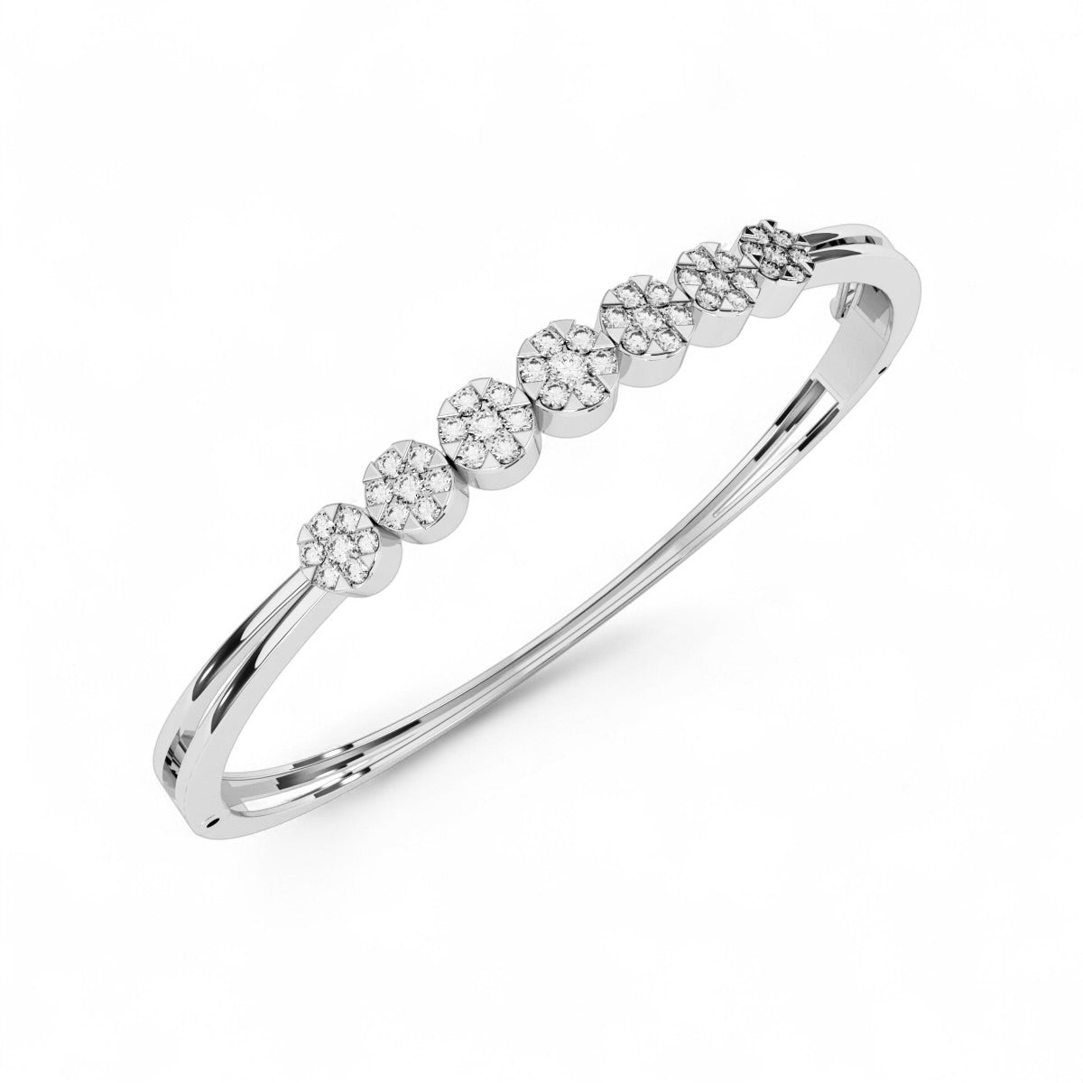 Elegant Floral Cluster Design Diamond Bangle Bracelet