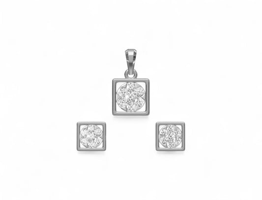 Classic Square Diamond Pendant and Earrings Set