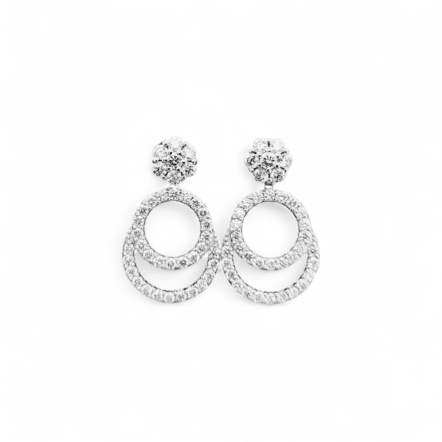 Double Circle Halo Diamond Drop Earrings