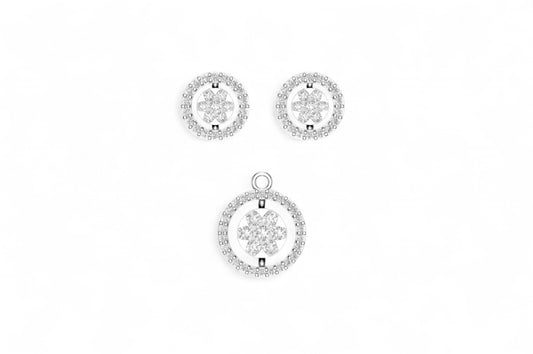 Floral Round Diamond Halo Pendant and Earrings